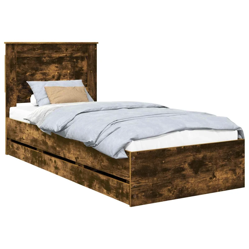 Bed Frame with Drawer Smoked Oak 90 x 190 cm Engineer Wood