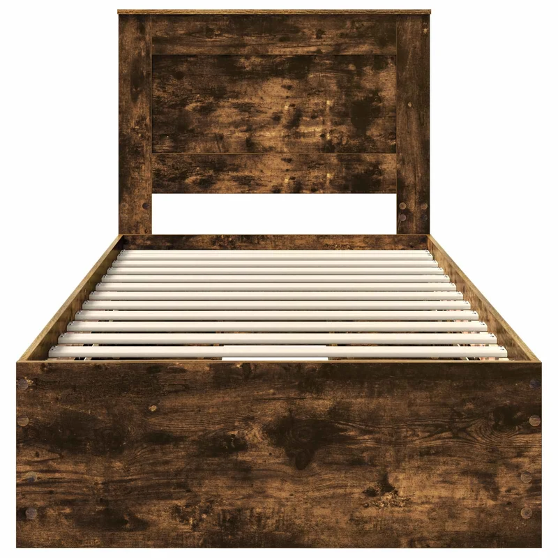 Bed Frame with Drawer Smoked Oak 90 x 190 cm Engineer Wood
