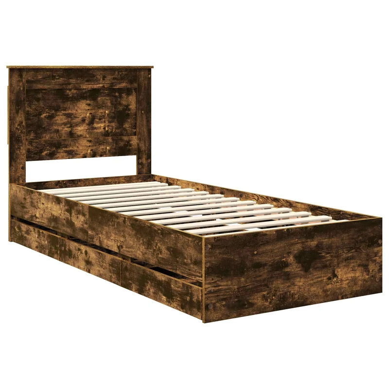 Bed Frame with Drawer Smoked Oak 90 x 200 cm Engineer Wood