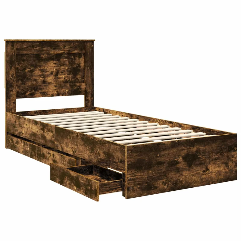 Bed Frame with Drawer Smoked Oak 90 x 200 cm Engineer Wood