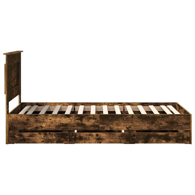 Bed Frame with Drawer Smoked Oak 90 x 200 cm Engineer Wood