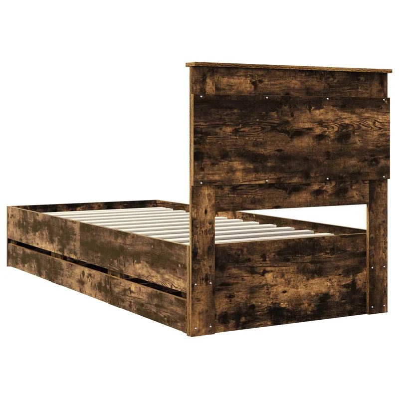 Bed Frame with Drawer Smoked Oak 90 x 200 cm Engineer Wood
