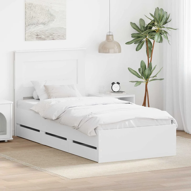 Bed Frame with Drawer White 75 x 190 cm Engineer Wood