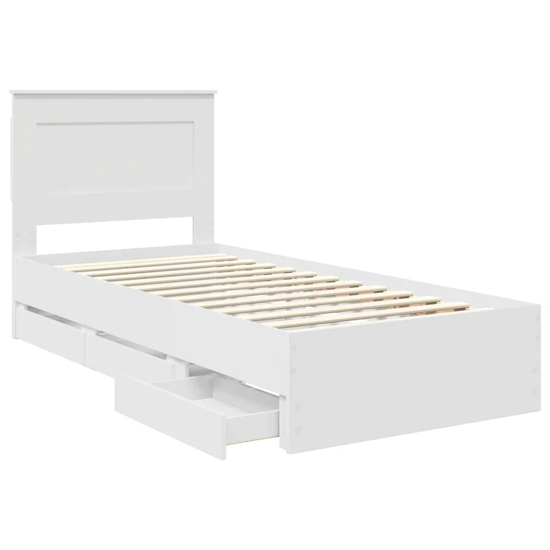 Bed Frame with Drawer White 75 x 190 cm Engineer Wood
