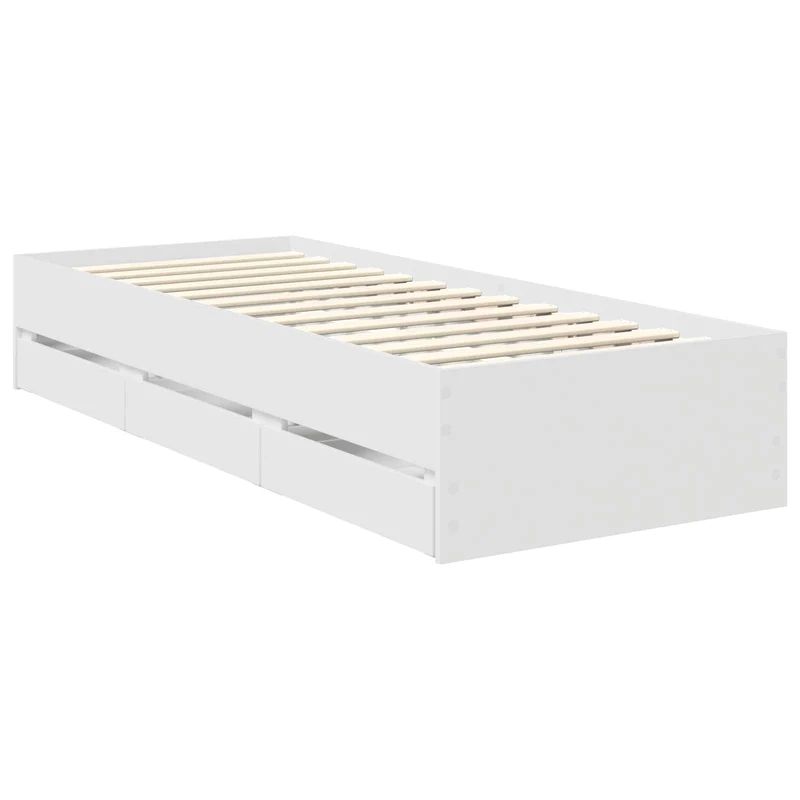 Bed Frame with Drawer White 75 x 190 cm Engineer Wood