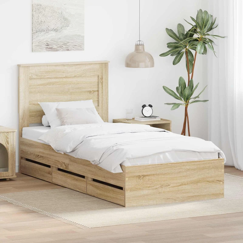 Bed Frame with Drawer Sonoma Oak 75 x 190 cm Engineer Wood