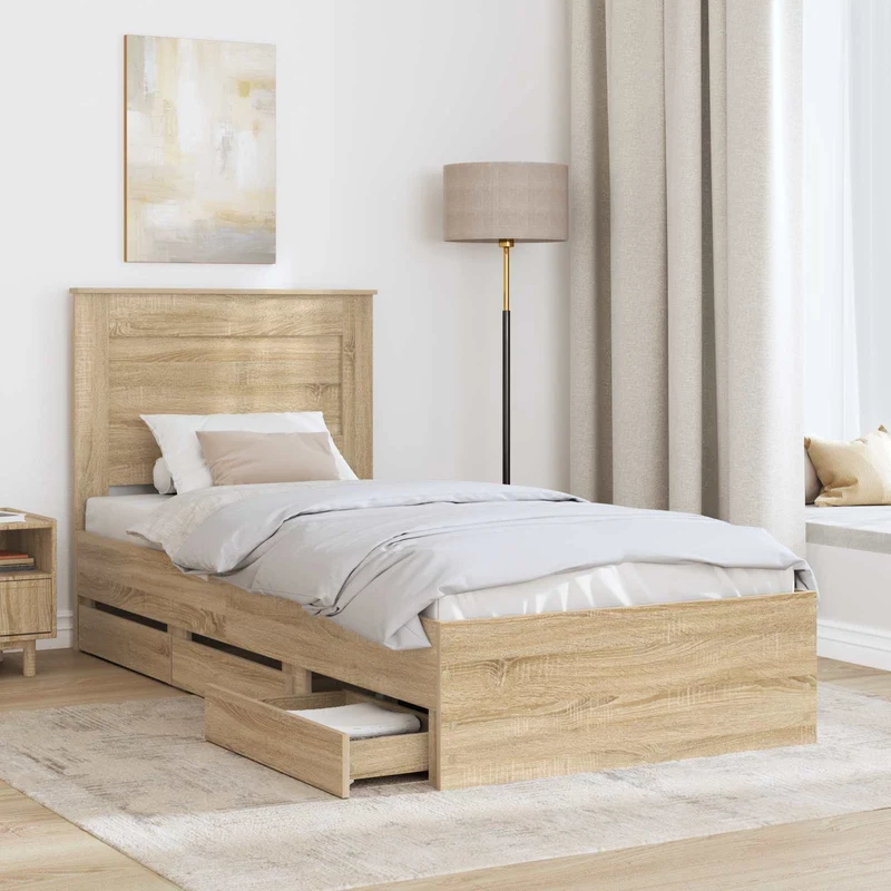 Bed Frame with Drawer Sonoma Oak 75 x 190 cm Engineer Wood