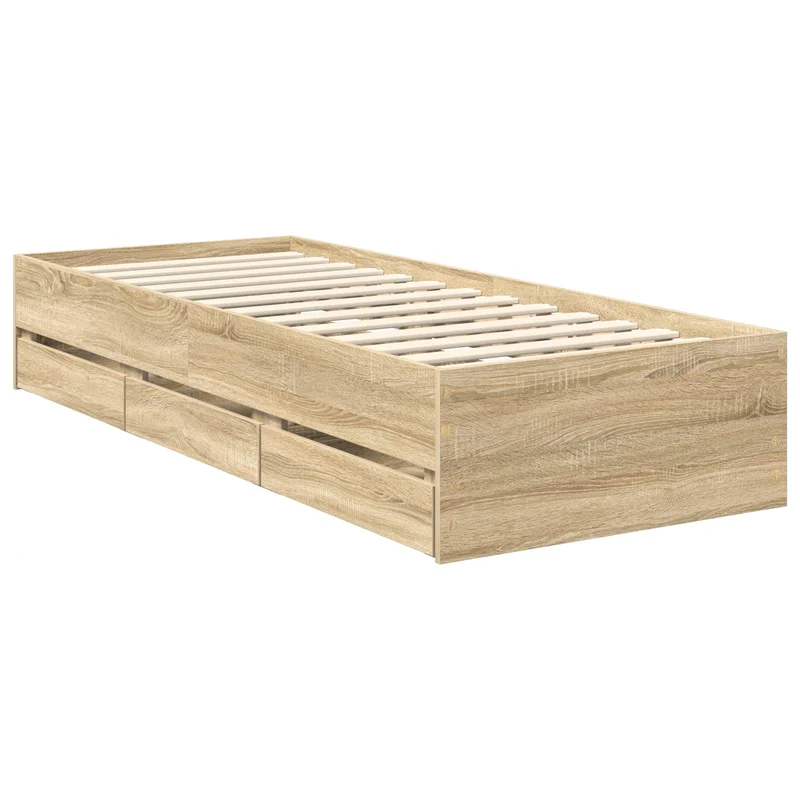 Bed Frame with Drawer Sonoma Oak 75 x 190 cm Engineer Wood