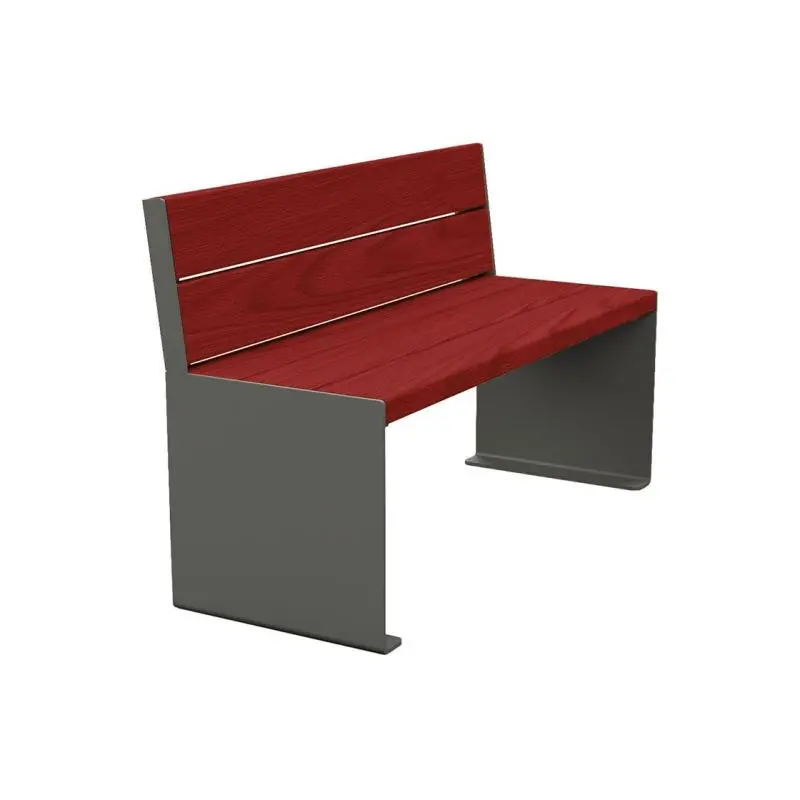 Banc bois et acier KUB 1 200 ou 1 800 mm, piétement acier 8 mm, assise et dossier bois exotique 49 mm