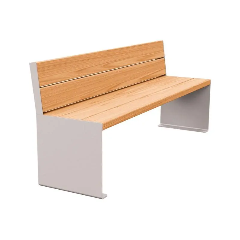 Banc bois et acier KUB 1 200 ou 1 800 mm, piétement acier 8 mm, assise et dossier bois exotique 49 mm