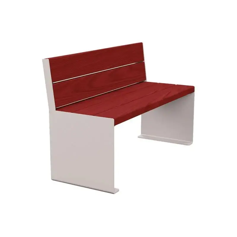 Banc bois et acier KUB 1 200 ou 1 800 mm, piétement acier 8 mm, assise et dossier bois exotique 49 mm