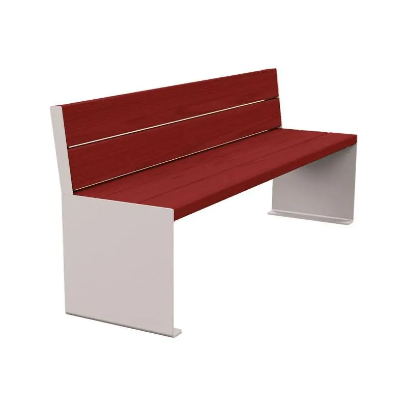 Banc bois et acier KUB 1 200 ou 1 800 mm, piétement acier 8 mm, assise et dossier bois exotique 49 mm