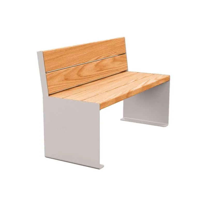 Banc bois et acier KUB 1 200 ou 1 800 mm, piétement acier 8 mm, assise et dossier bois exotique 49 mm
