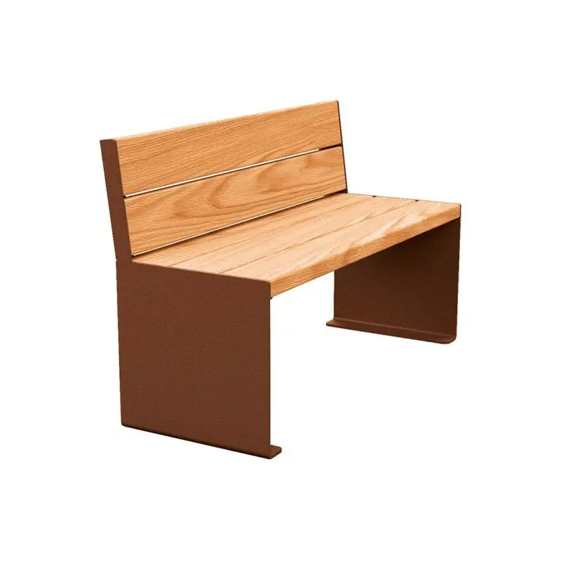 Banc bois et acier KUB 1 200 ou 1 800 mm, piétement acier 8 mm, assise et dossier bois exotique 49 mm