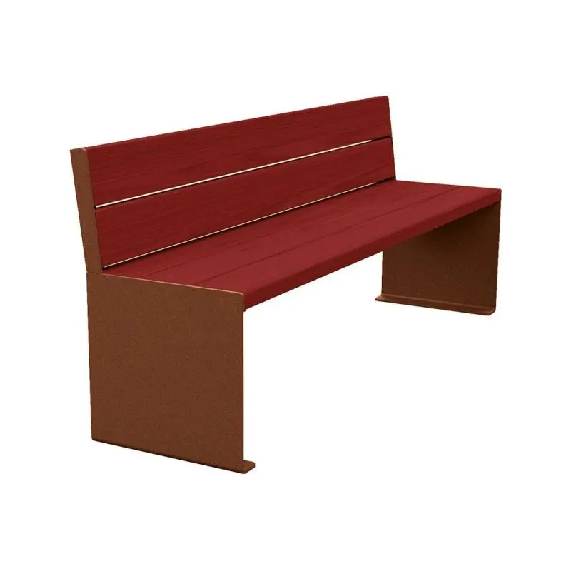 Banc bois et acier KUB 1 200 ou 1 800 mm, piétement acier 8 mm, assise et dossier bois exotique 49 mm