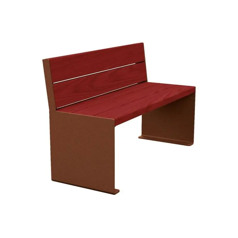 Banc bois et acier KUB 1 200 ou 1 800 mm, piétement acier 8 mm, assise et dossier bois exotique 49 mm