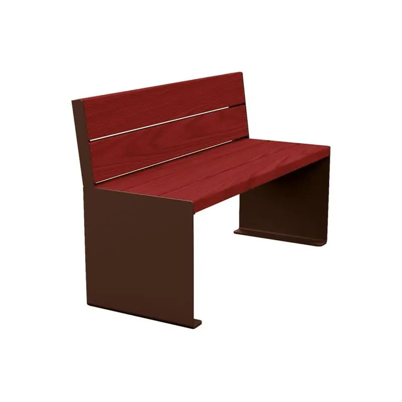 Banc bois et acier KUB 1 200 ou 1 800 mm, piétement acier 8 mm, assise et dossier bois exotique 49 mm