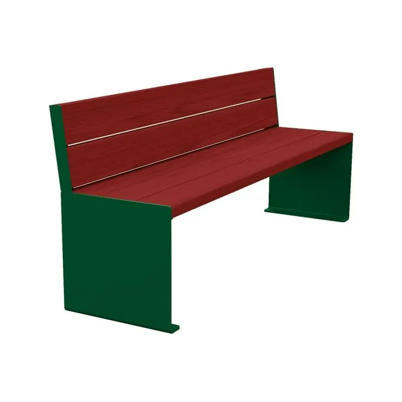 Banc bois et acier KUB 1 200 ou 1 800 mm, piétement acier 8 mm, assise et dossier bois exotique 49 mm