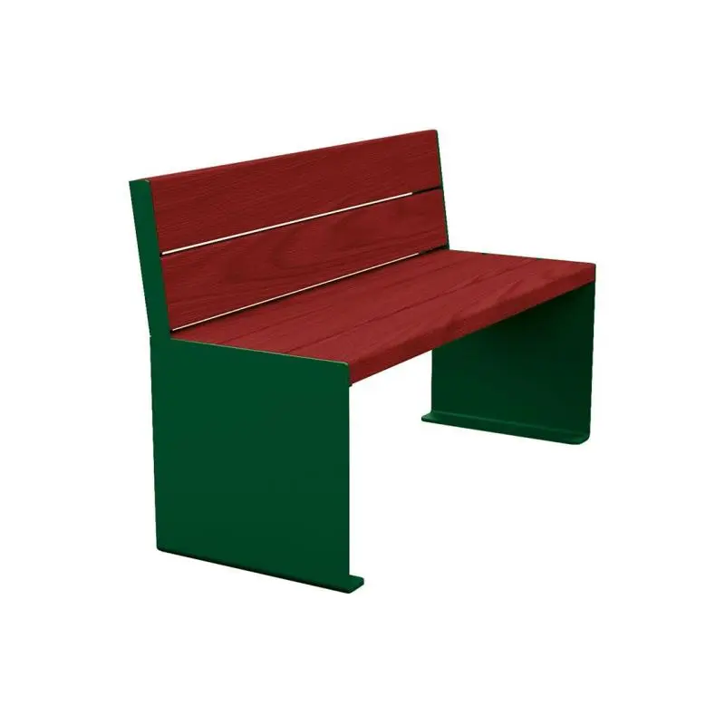 Banc bois et acier KUB 1 200 ou 1 800 mm, piétement acier 8 mm, assise et dossier bois exotique 49 mm