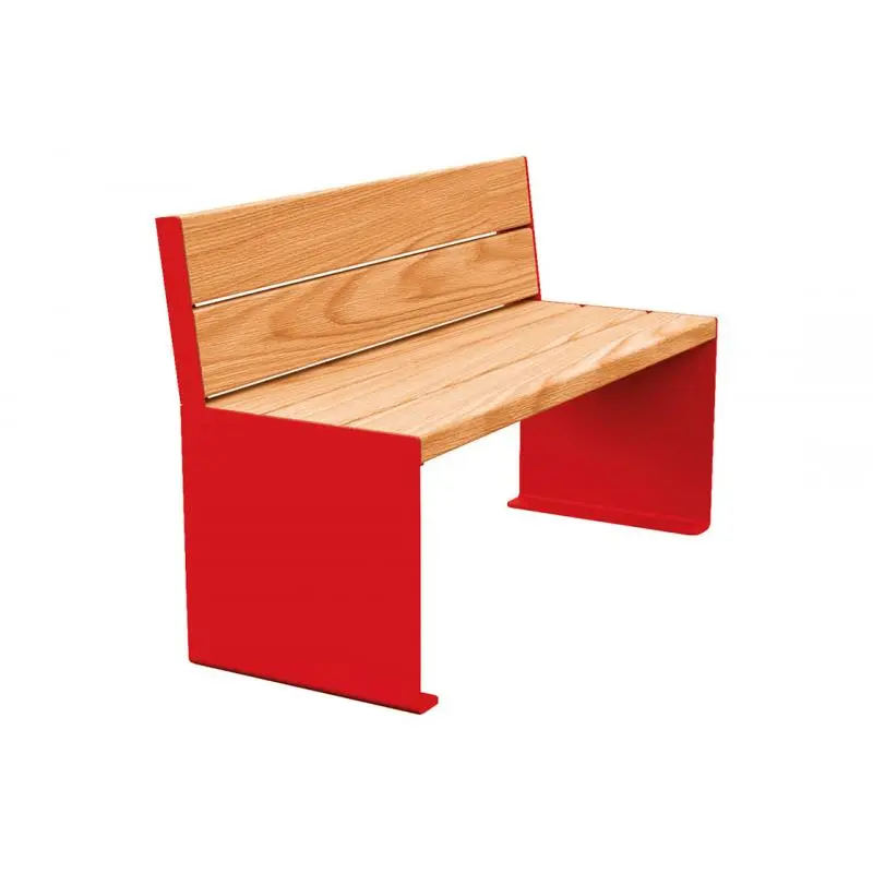 Banc bois et acier KUB 1 200 ou 1 800 mm, piétement acier 8 mm, assise et dossier bois exotique 49 mm