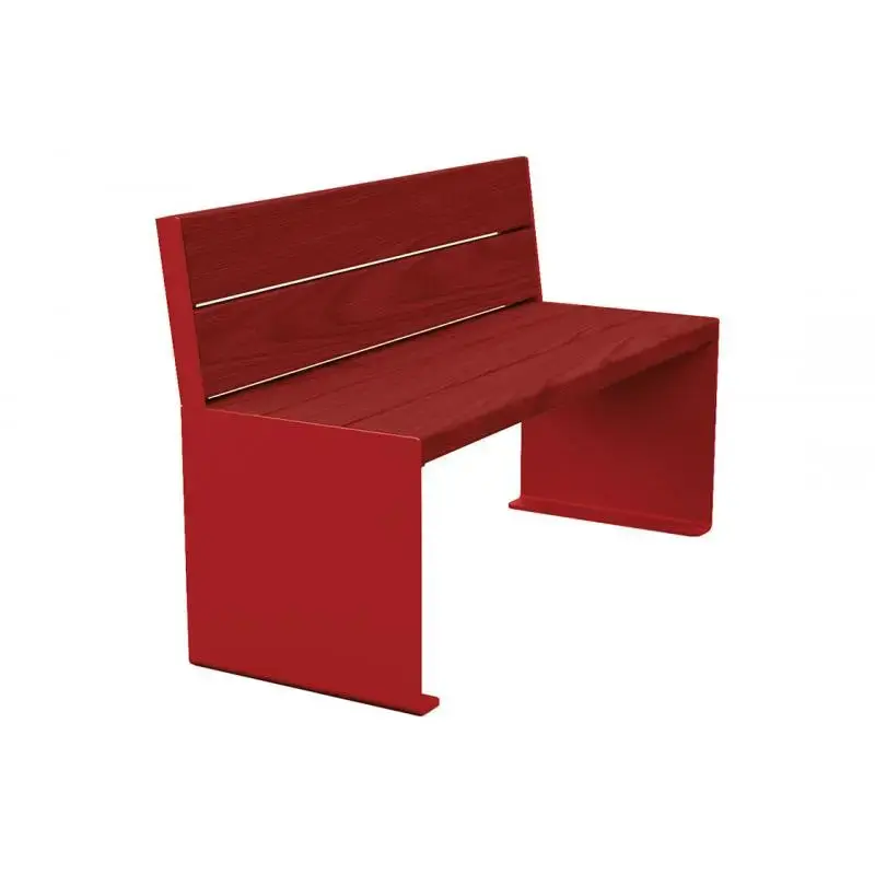 Banc bois et acier KUB 1 200 ou 1 800 mm, piétement acier 8 mm, assise et dossier bois exotique 49 mm
