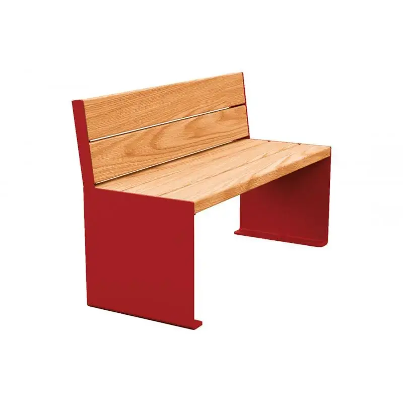 Banc bois et acier KUB 1 200 ou 1 800 mm, piétement acier 8 mm, assise et dossier bois exotique 49 mm