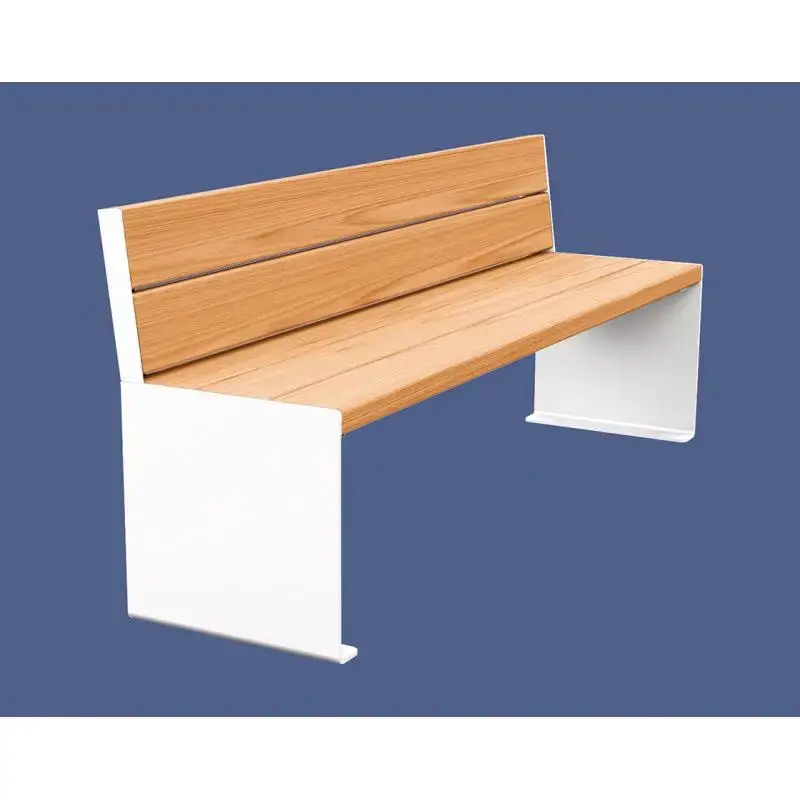 Banc bois et acier KUB 1 200 ou 1 800 mm, piétement acier 8 mm, assise et dossier bois exotique 49 mm