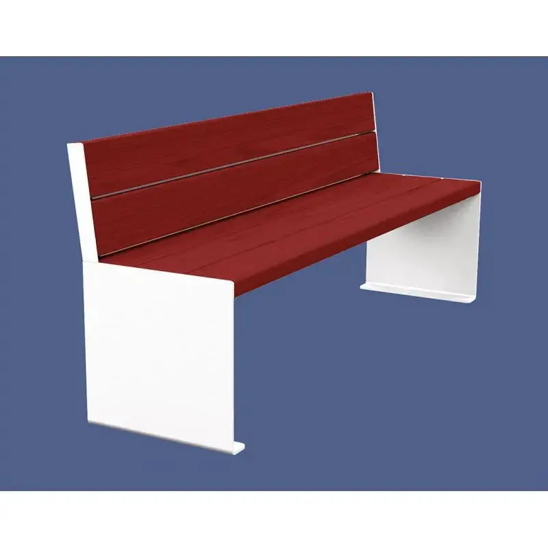 Banc bois et acier KUB 1 200 ou 1 800 mm, piétement acier 8 mm, assise et dossier bois exotique 49 mm