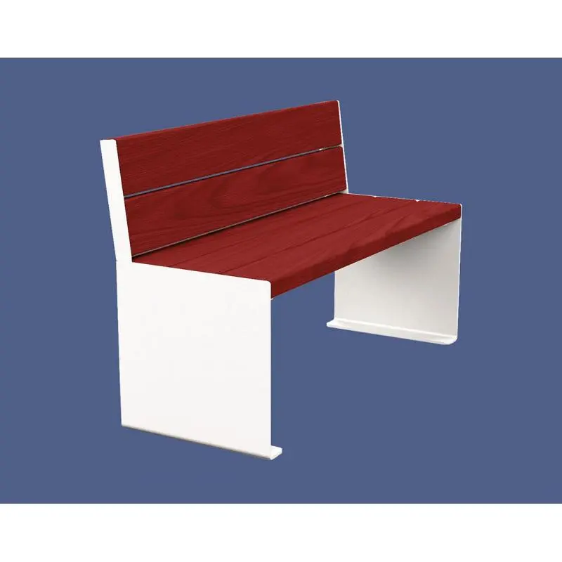 Banc bois et acier KUB 1 200 ou 1 800 mm, piétement acier 8 mm, assise et dossier bois exotique 49 mm