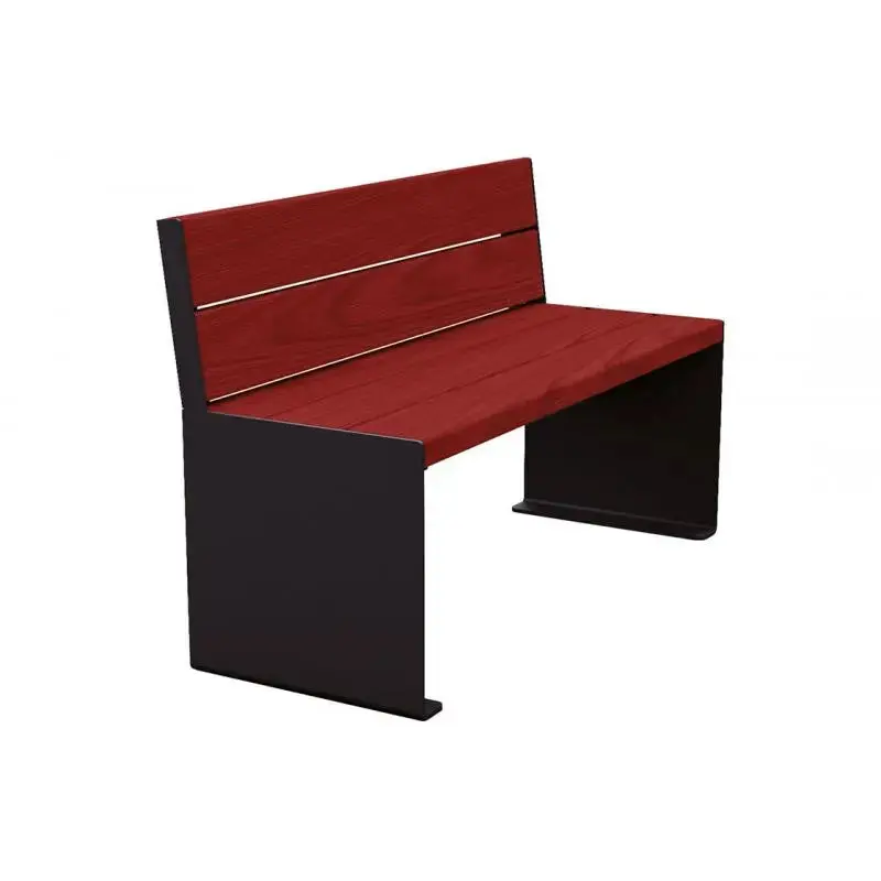 Banc bois et acier KUB 1 200 ou 1 800 mm, piétement acier 8 mm, assise et dossier bois exotique 49 mm