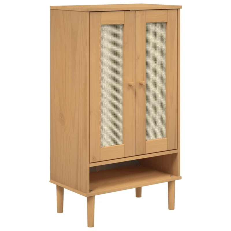 Shoe Cabinet "SENJA" Rattan Look Brown 59,5x35x107 cm Solid Wood