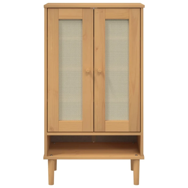 Shoe Cabinet "SENJA" Rattan Look Brown 59,5x35x107 cm Solid Wood