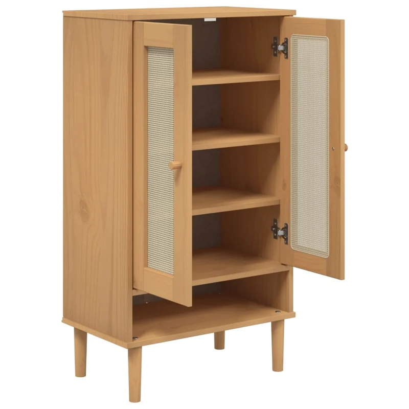Shoe Cabinet "SENJA" Rattan Look Brown 59,5x35x107 cm Solid Wood