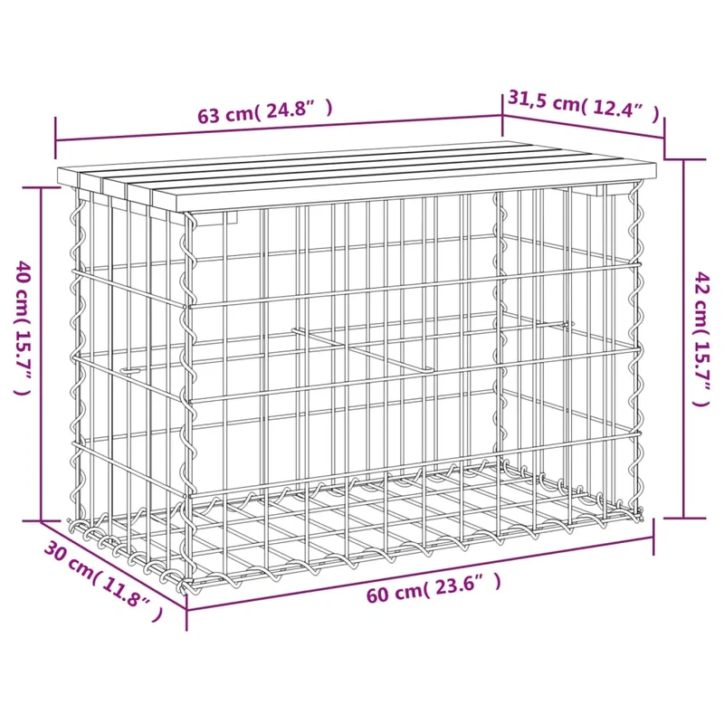 Garden Bench Gabion Design 63x31,5x42 cm Solid Wood Pine