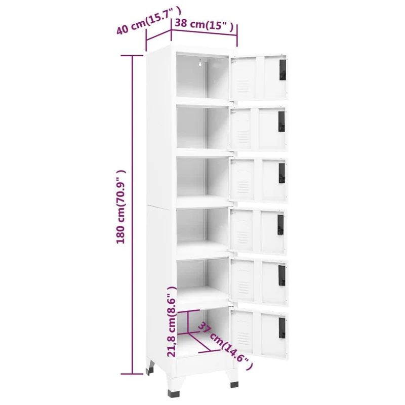 Locker Cabinet White 38x40x180 cm Steel