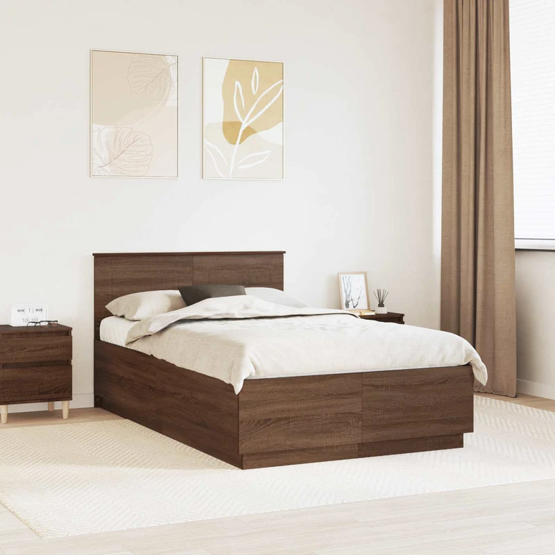 Bed Frame with Headboard Brown Oak 120 x 190 cm Engineered Wood