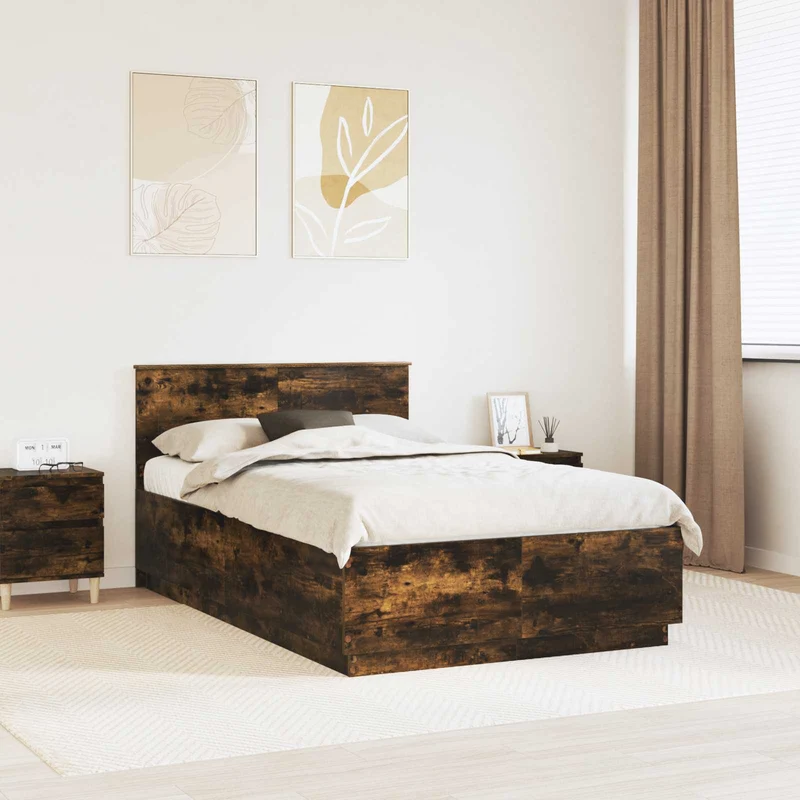 Bed Frame Smoked Oak 120 x 200 cm Engineered Wood