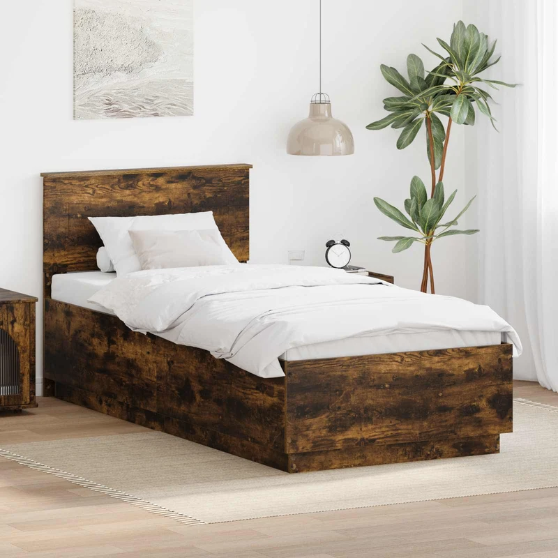 Bed Frame with Headboard Smoked Oak 90 x 190 cm Engineered Wood