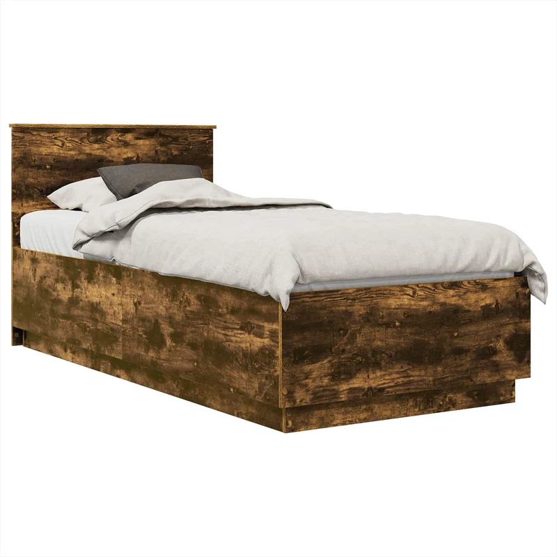 Bed Frame with Headboard Smoked Oak 90 x 190 cm Engineered Wood