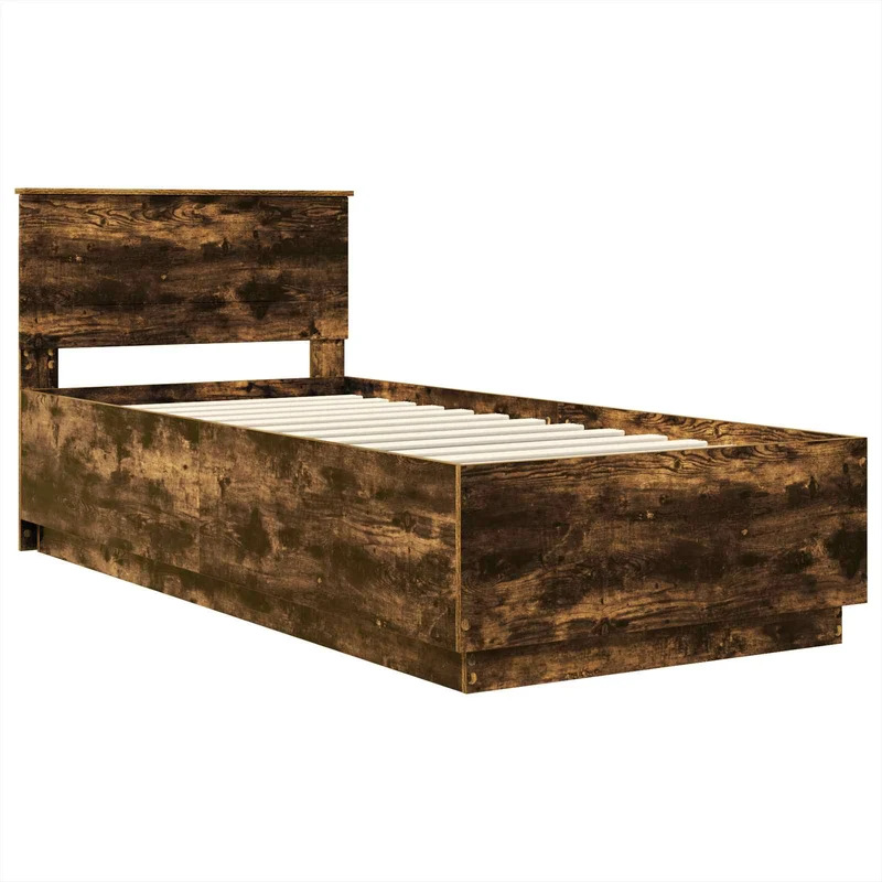 Bed Frame with Headboard Smoked Oak 90 x 190 cm Engineered Wood
