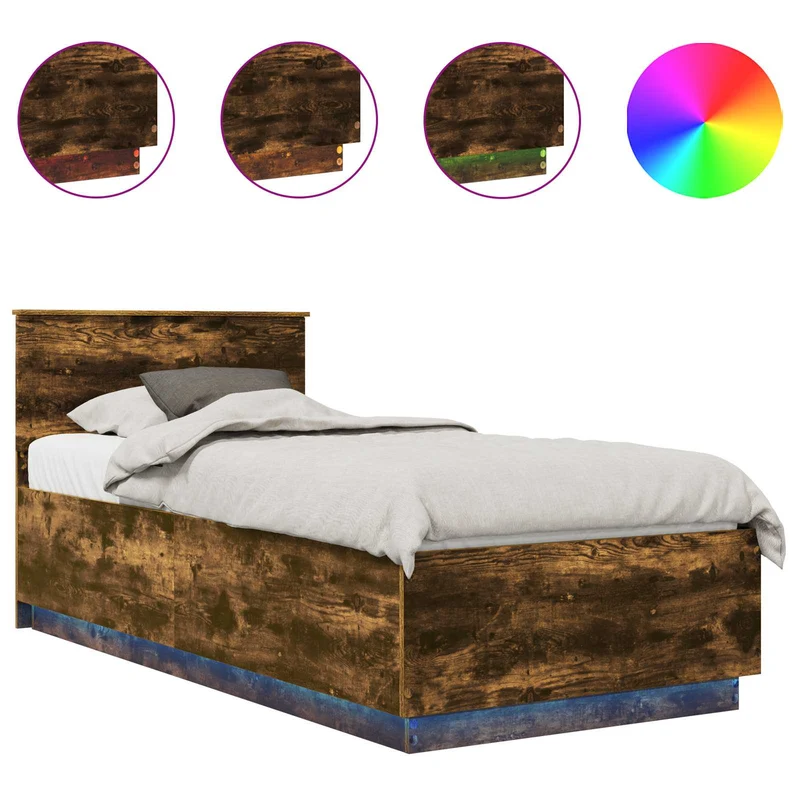 Bed Frame with Headboard Smoked Oak 90 x 200 cm Engineered Wood