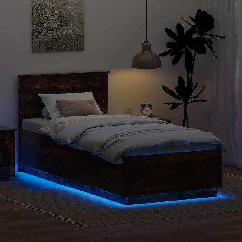 Bed Frame with Headboard Smoked Oak 90 x 200 cm Engineered Wood