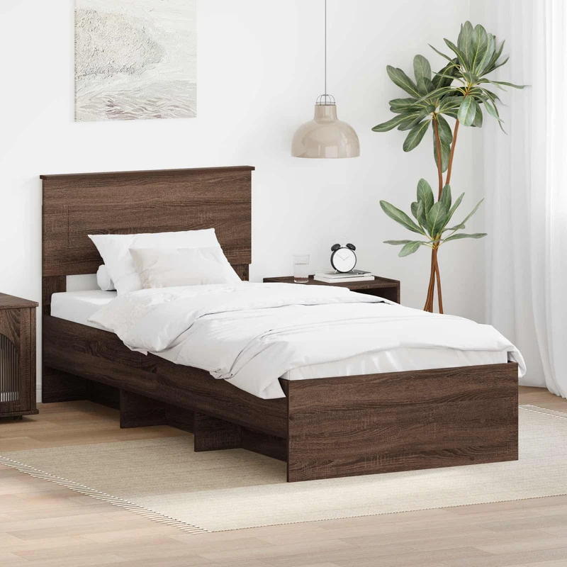 Bed Frame Brown Oak 75 x 190 cm Engineered Wood