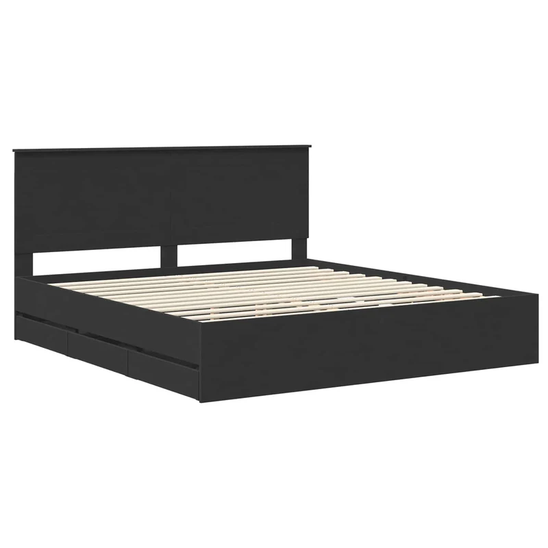 Bed Frame with Drawer Black 200 x 200 cm Engineer Wood