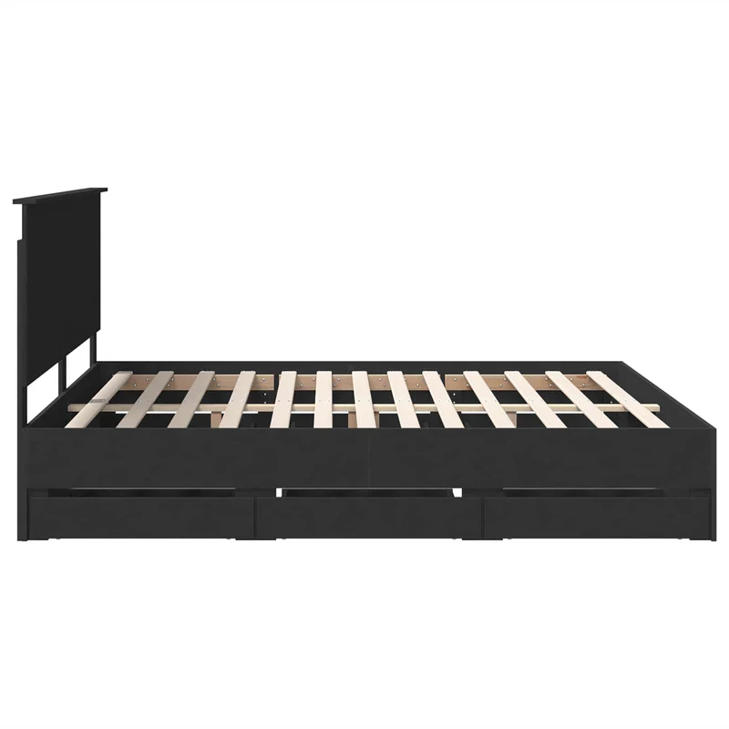 Bed Frame with Drawer Black 200 x 200 cm Engineer Wood