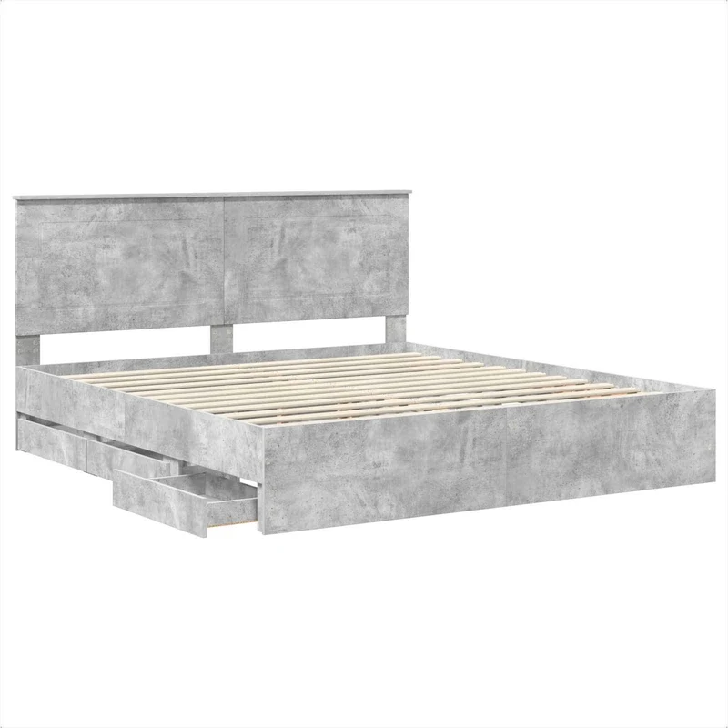Bed Frame with Drawer Concrete Grey 200 x 200 cm Engineer Wood