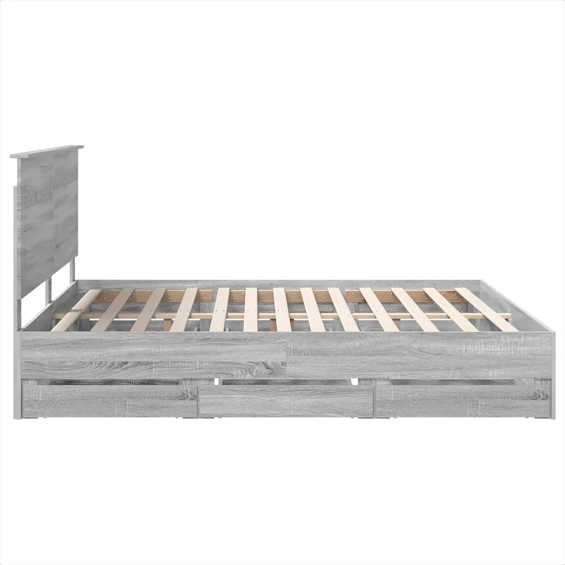 Bed Frame with Drawer Grey Sonoma 200 x 200 cm Engineer Wood