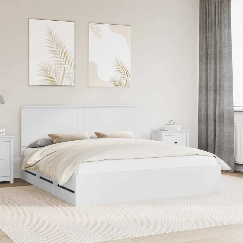 Bed Frame with Drawer White 180 x 200 cm Engineer Wood
