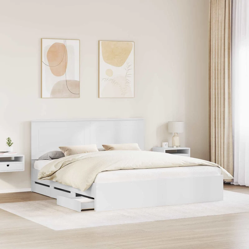 Bed Frame with Drawer White 180 x 200 cm Engineer Wood