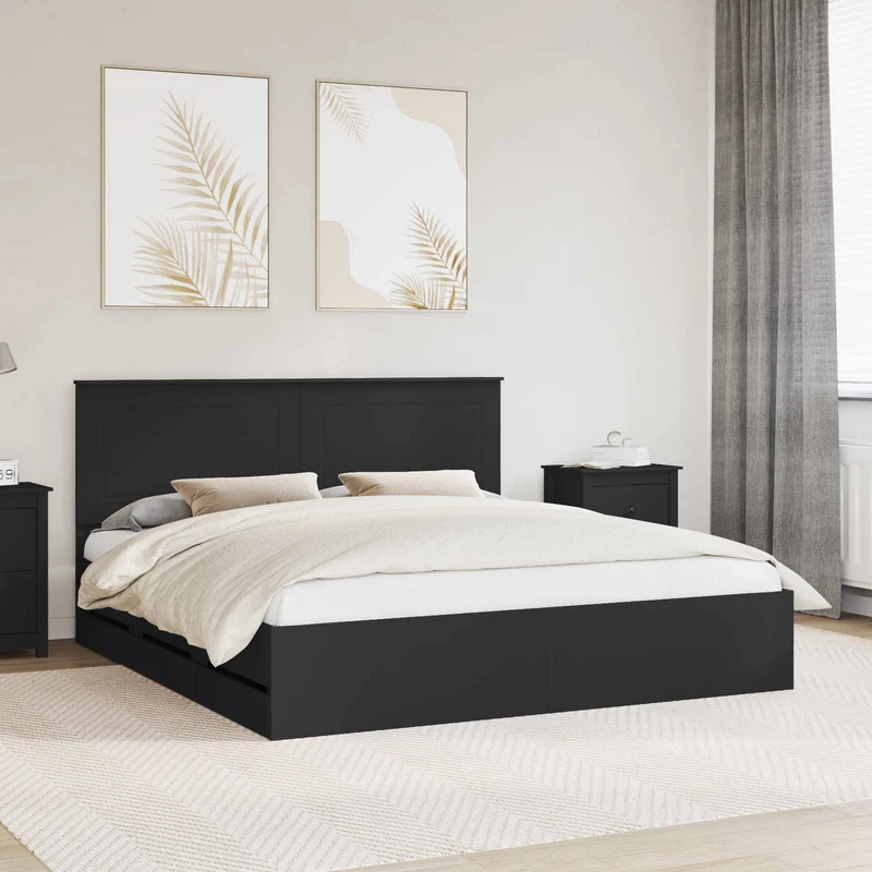 Bed Frame with Drawer Black 180 x 200 cm Engineer Wood